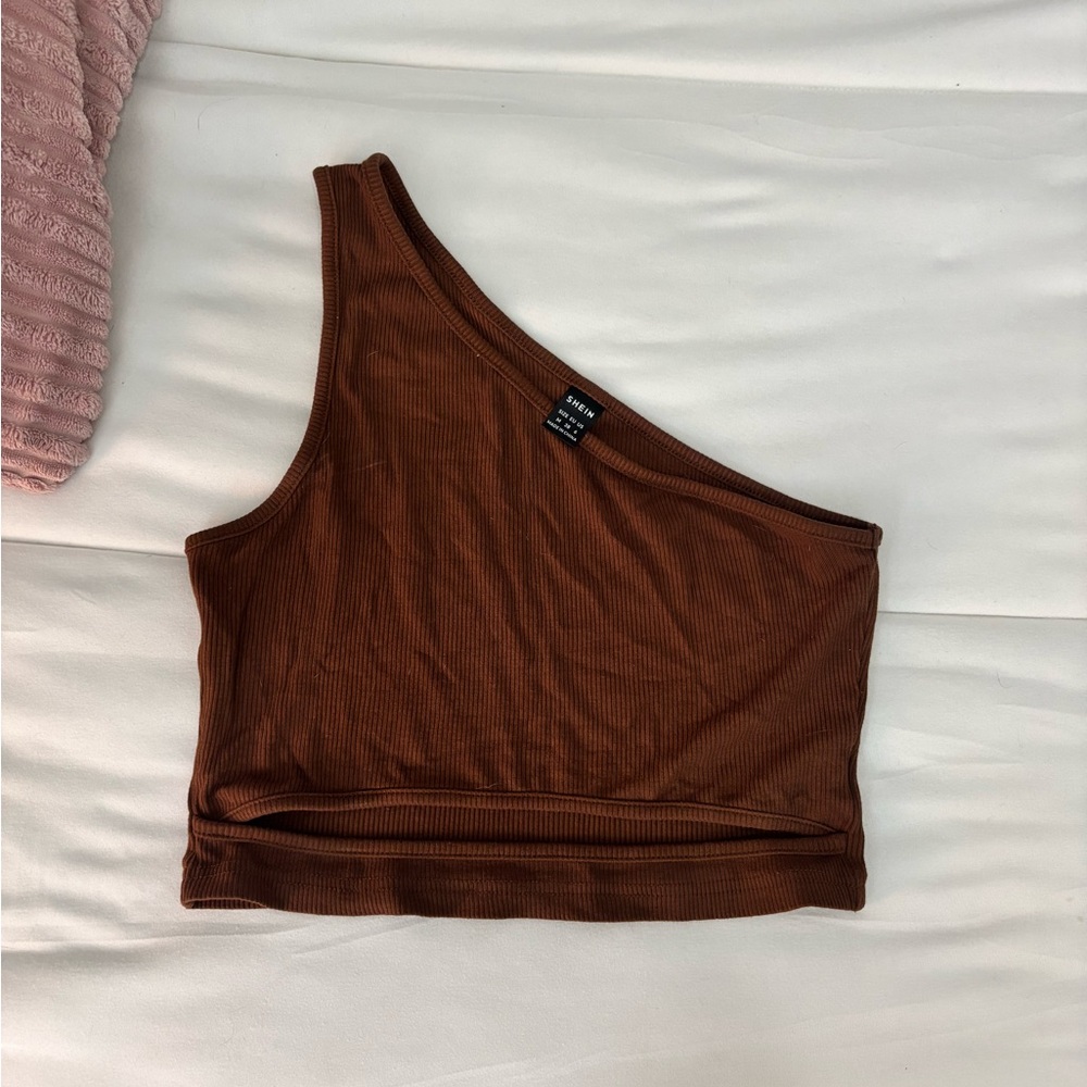 Brown one shoulder crop top